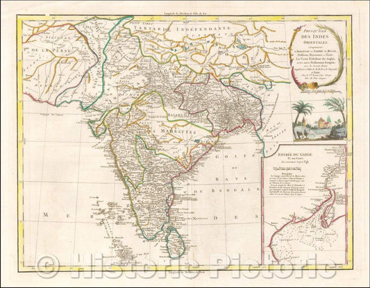 Historic Map - Presqu'Isle Des Indes Orientales, Comprenant L'Indostan ou Empire du Mogol, Differens Royaumes out Etats :: Colonial Map of India, 1786 v2