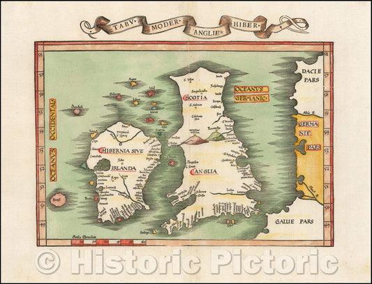 Historic Map - Tabu Moder Anglie & Hiber, 1535, Lorenz Fries v2
