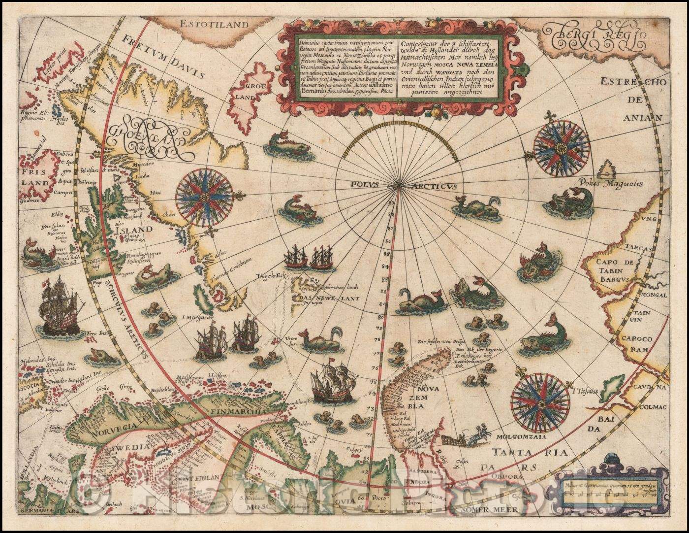 Historic Map - Deliniatio cartae trium navigationum per Batavos ad Septentrionalem plagem, 1599 - Vintage Wall Art