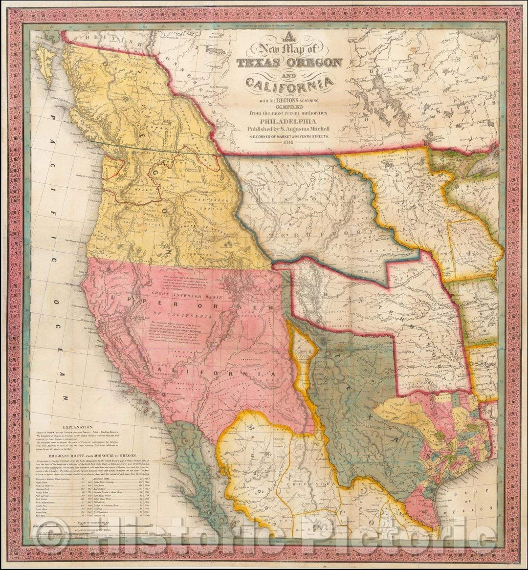 Historic Map - Texas, Oregon and California with the Regions adjoining, 1846, Samuel Augustus Mitchell v2