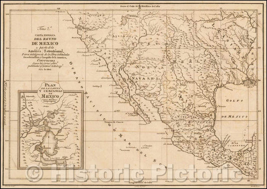 Historic Map - Carta Esferica Del Reyno De Mexico y parte de la America Setentrional para intelgencia de la obra intitulada: descubrimiento y conquista, 1802 v2