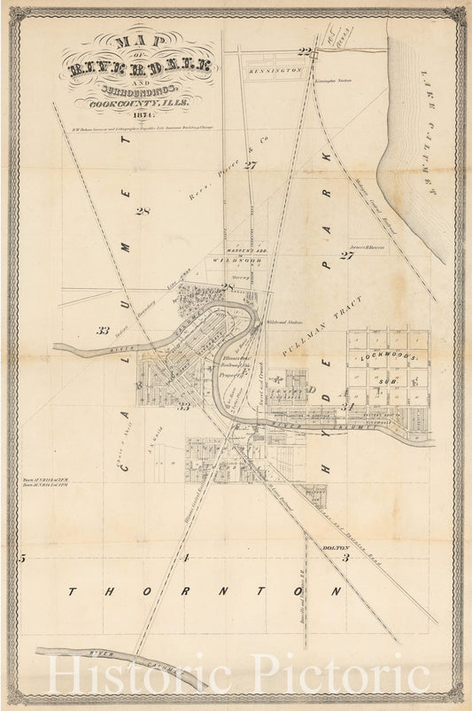 Riverdale and Surroundings Illinois, 1874 - Historical Map Print