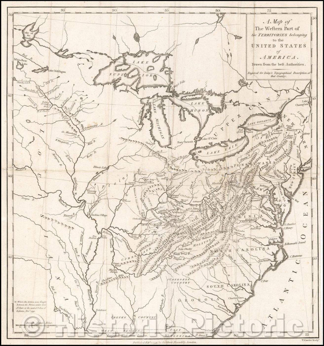Historic Map - Western Part of the Territories belonging to the United States of America, 1793, Thomas Condor - Vintage Wall Art