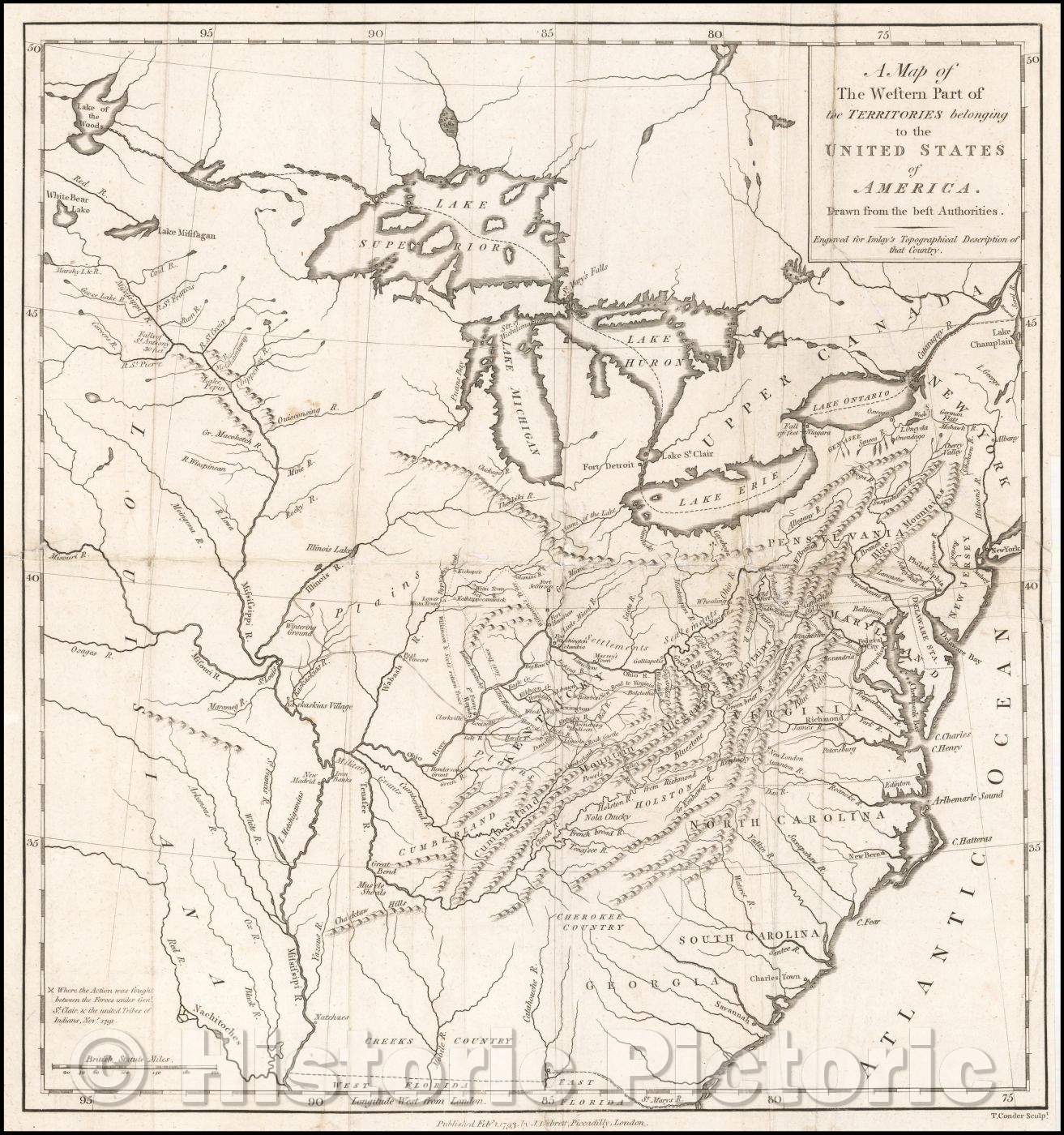 Historic Map - Western Part of the Territories belonging to the United States of America, 1793, Thomas Condor - Vintage Wall Art