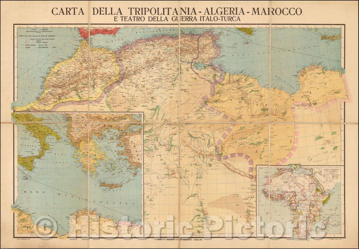 Historic Map - Carta Della Tripolitania-Algeria-Marocco/Charter Of Tripoli-Algeria-Morocco and Theater Of Italo-Turkish War, 1911, Arcangelo Ghisleri - Vintage Wall Art