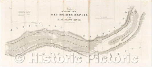 Historic Map - Map of the Des Moines Rapids of the Mississippi River, 1837, Robert E. Lee v1