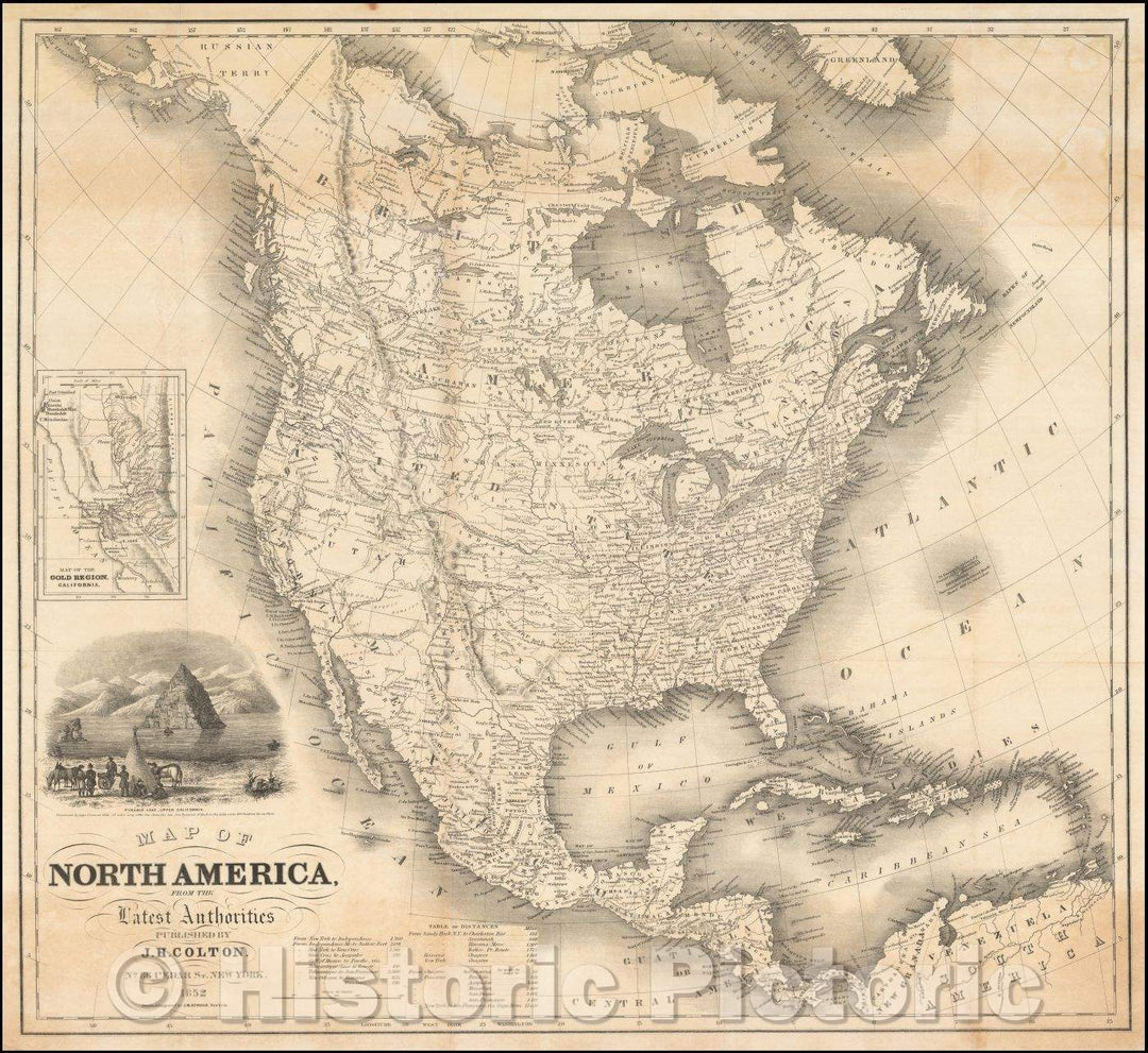 Historic Map - Map of North America From The Latest Authorities, 1852, Joseph Hutchins Colton - Vintage Wall Art