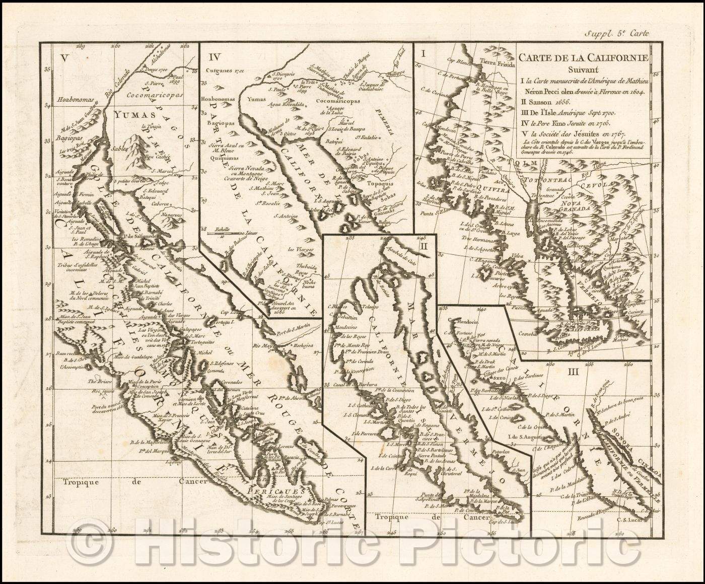 Historic Map - Carte De La Californie Suivant 1. La Carte manuscrite de l'Americque de Mathieu Neron Pecci olen dressee a Florence, 1772 v3