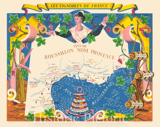 Roussillon Midi Provence, France - Pictorial Map, 1954