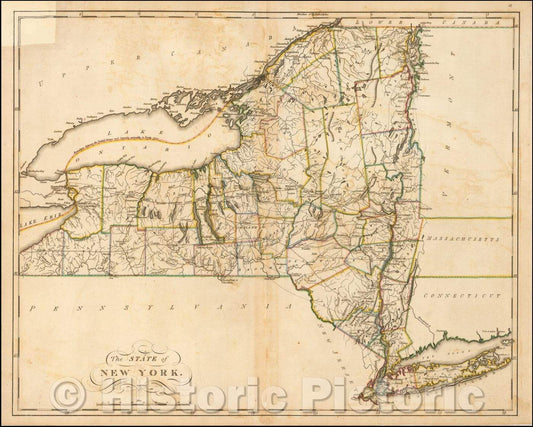 Historic Map - The State of New York, 1814, Mathew Carey - Vintage Wall Art