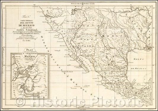 Historic Map - Carta Esferica Del Reyno De Mexico y parte de la America Setentrional para intelgencia de la obra intitulada: descubrimiento y conquista, 1802 v3