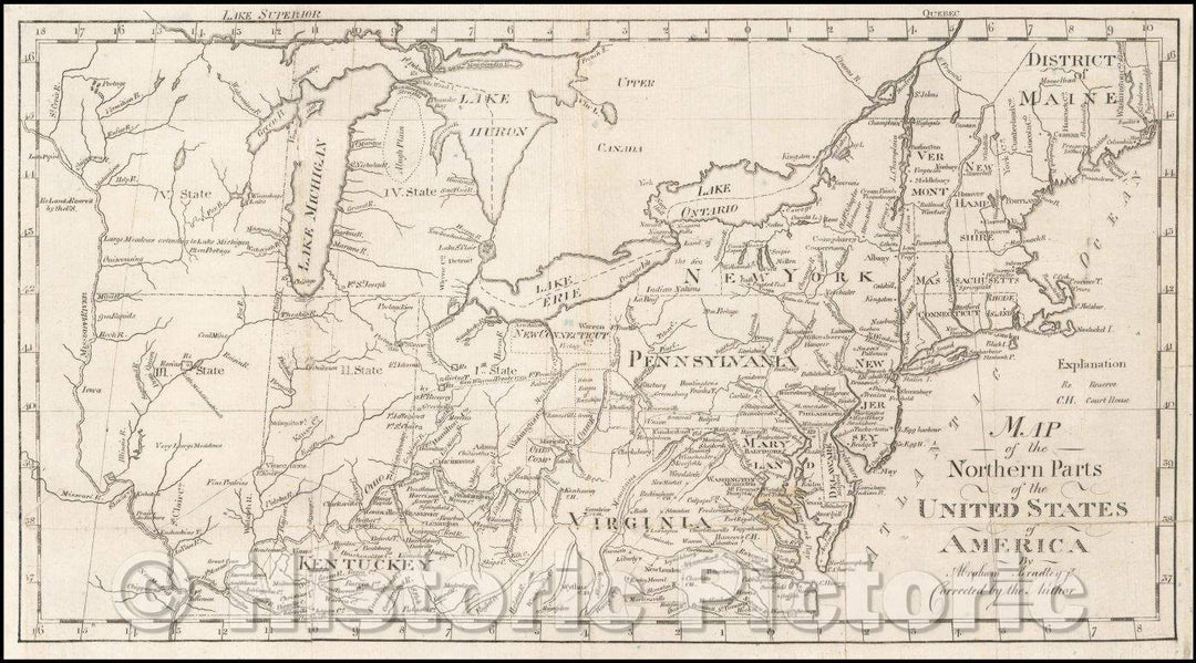 Historic Map - Map of the Northern Parts of the United States of America, 1797, Jedidiah Morse - Vintage Wall Art