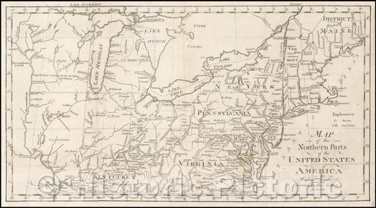 Historic Map - Map of the Northern Parts of the United States of America, 1797, Jedidiah Morse - Vintage Wall Art
