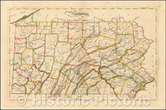 Historic Map - Pennsylvania, 1814, Mathew Carey - Vintage Wall Art