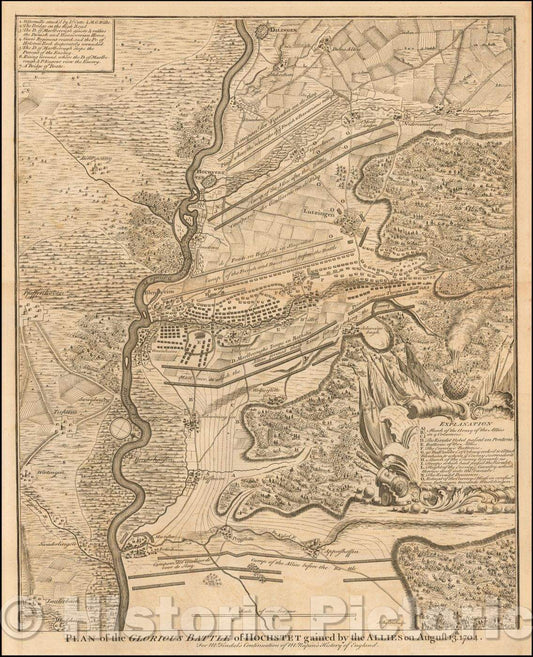 Historic Map - Plan of the Glorious Battle of Hochstet gained, 1740, Paul de Rapin de Thoyras - Vintage Wall Art