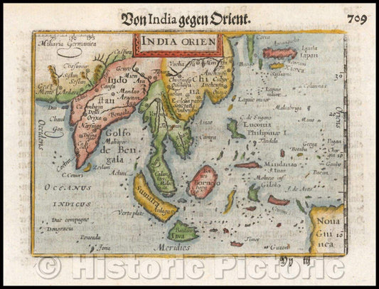 Historic Map - India Orien, 1598, Barent Langenes - Vintage Wall Art