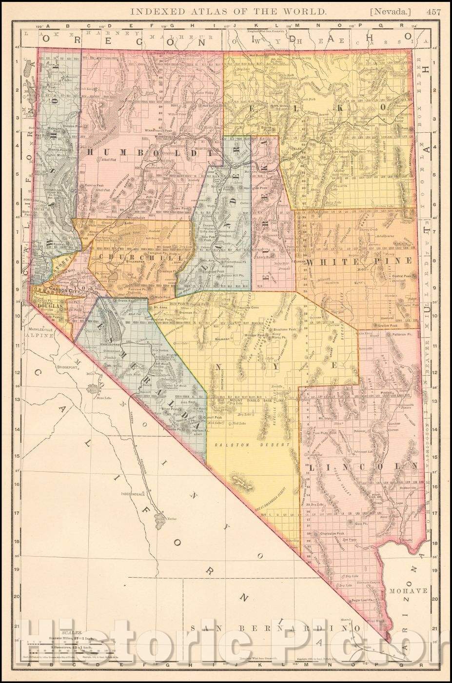 Historic Map - Nevada, 1899, Rand McNally & Company - Vintage Wall Art