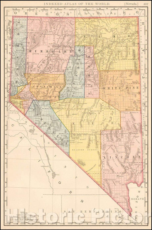 Historic Map - Nevada, 1899, Rand McNally & Company - Vintage Wall Art