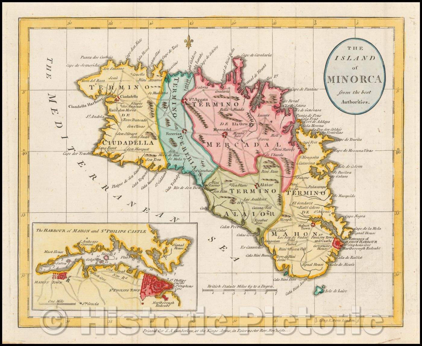 Historic Map - The Island of Minorca from the best Authorities, 1781, Stephen Austen Cumberledge - Vintage Wall Art