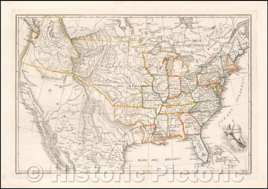 Historic Map - Stati Uniti, 1830, Galiani - Vintage Wall Art
