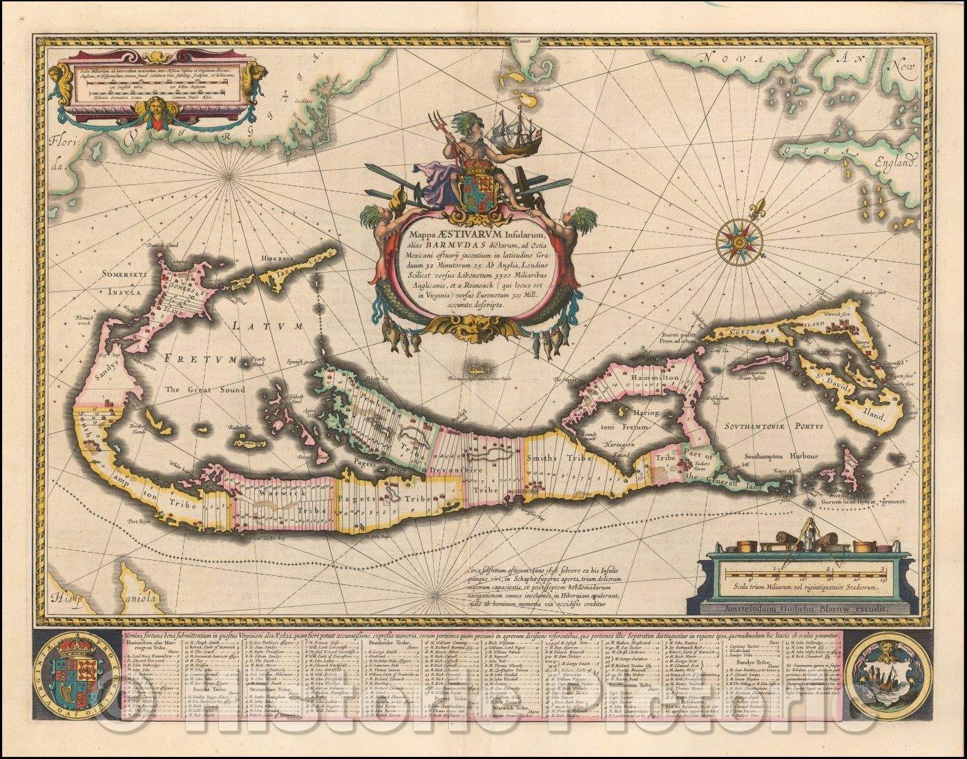 Historic Map - Mappa Aestivarum Insularum Alias Barmudas, 1635, Willem Janszoon Blaeu - Vintage Wall Art