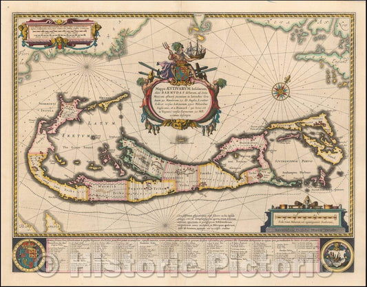 Historic Map - Mappa Aestivarum Insularum Alias Barmudas, 1635, Willem Janszoon Blaeu - Vintage Wall Art