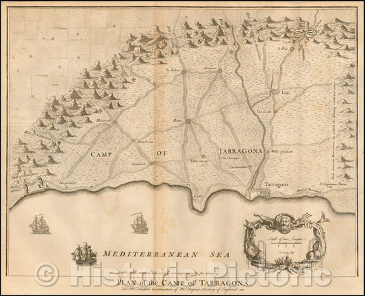 Historic Map - Plan of the Campe of Tarragona, 1740, Paul de Rapin de Thoyras - Vintage Wall Art