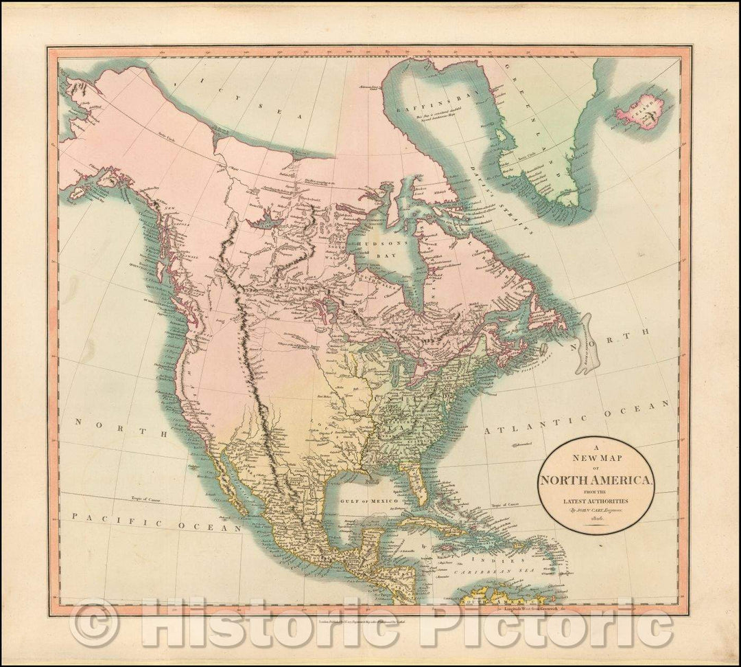 Historic Map - A New Map of North America From The Latest Authorities, 1808, John Cary v2