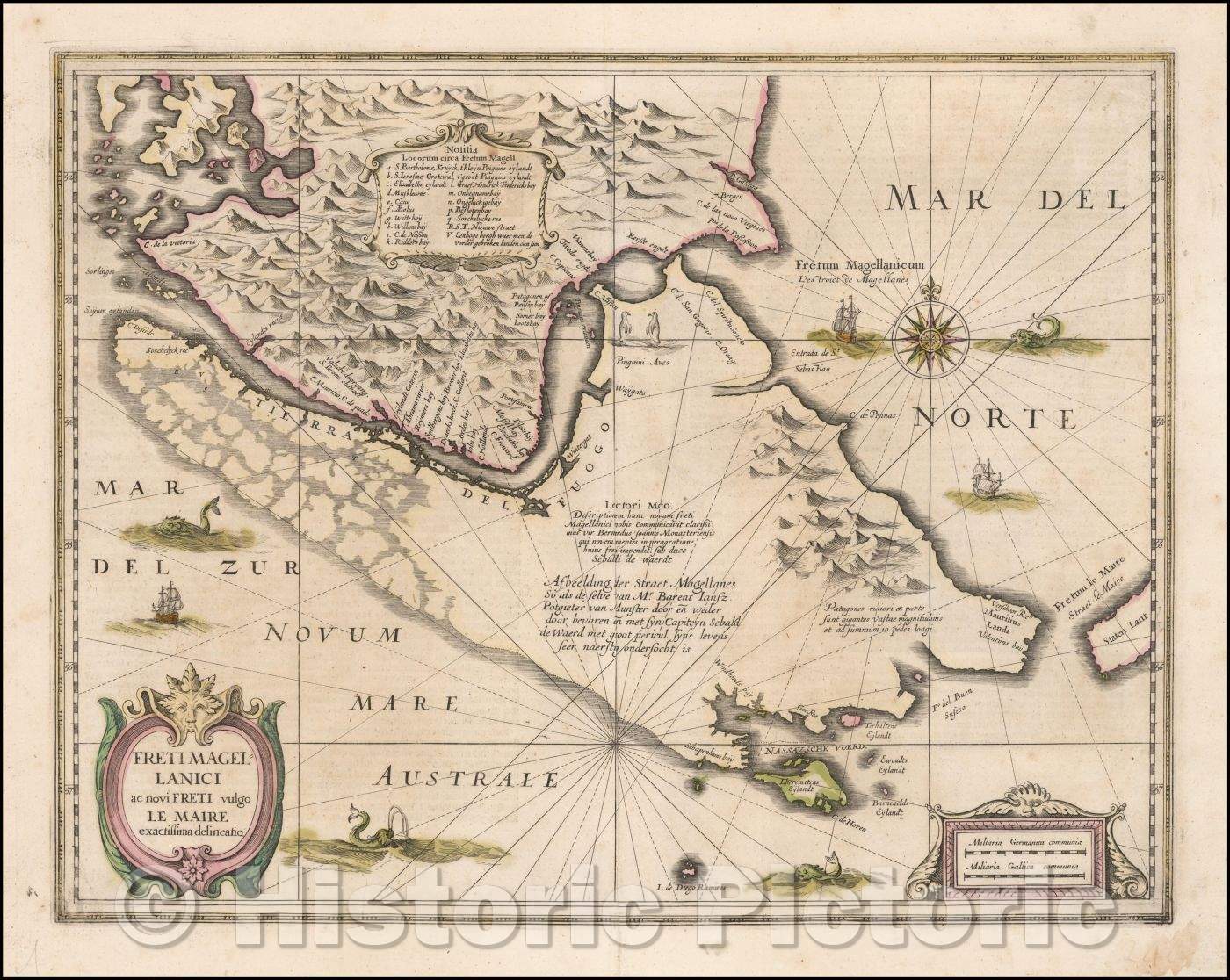 Historic Map - Freti Magellanici ac novi Freti vulgo Le Maire exactissima delineatio, 1630, Henricus Hondius - Vintage Wall Art