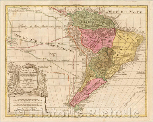 Historic Map - America Meridionalis Concinata juxta Observationes, 1772, Gustav Conrad Lotter - Vintage Wall Art