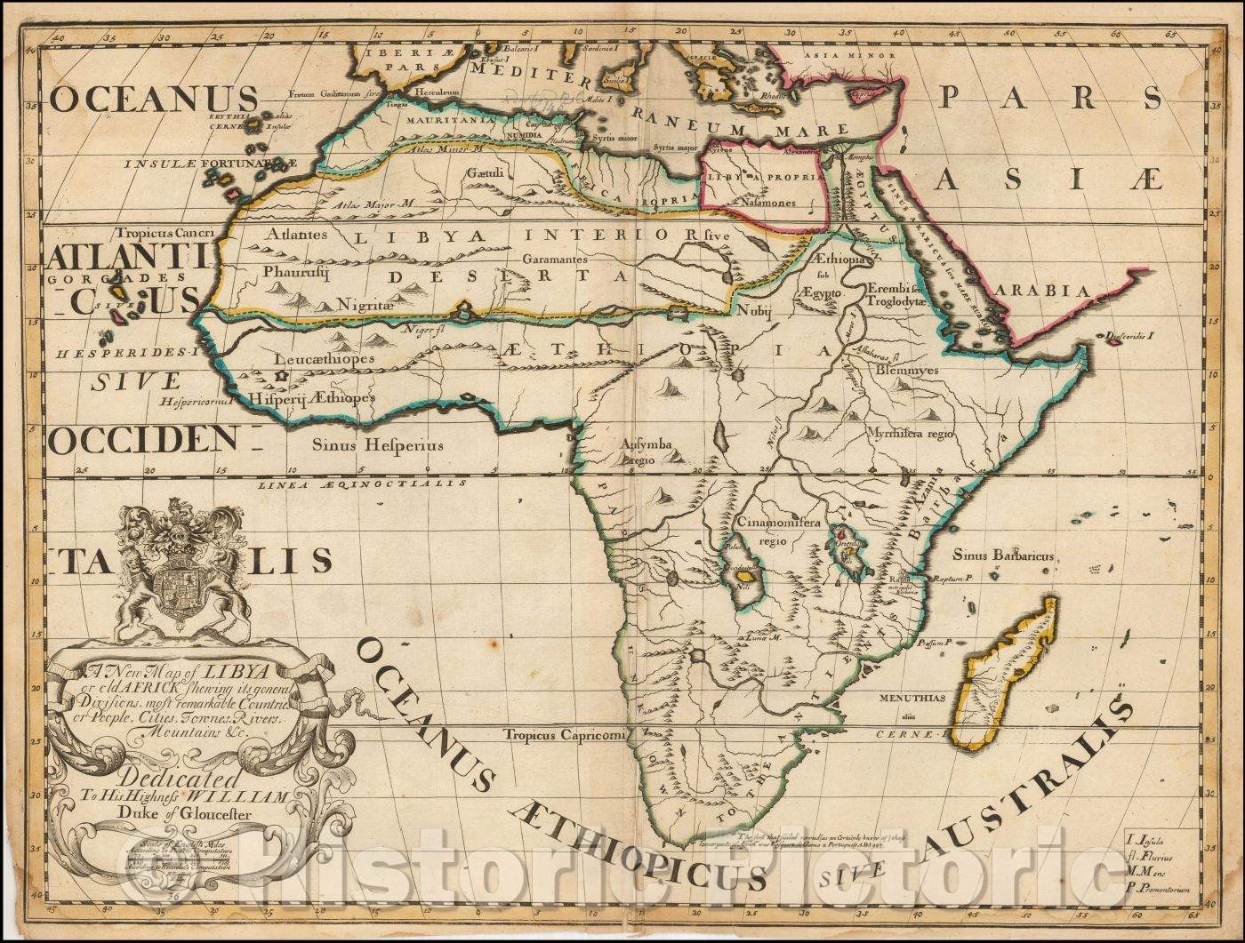 Historic Map - Libya or old Africk Shewing it's General Divisions, most remarkable Countries or People, Cities, 1700, Edward Wells - Vintage Wall Art