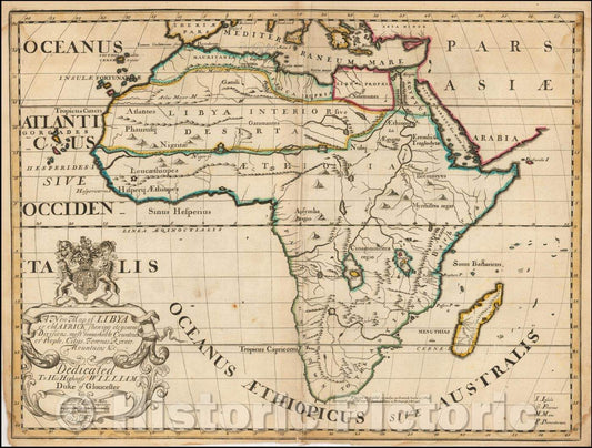 Historic Map - Libya or old Africk Shewing it's General Divisions, most remarkable Countries or People, Cities, 1700, Edward Wells - Vintage Wall Art