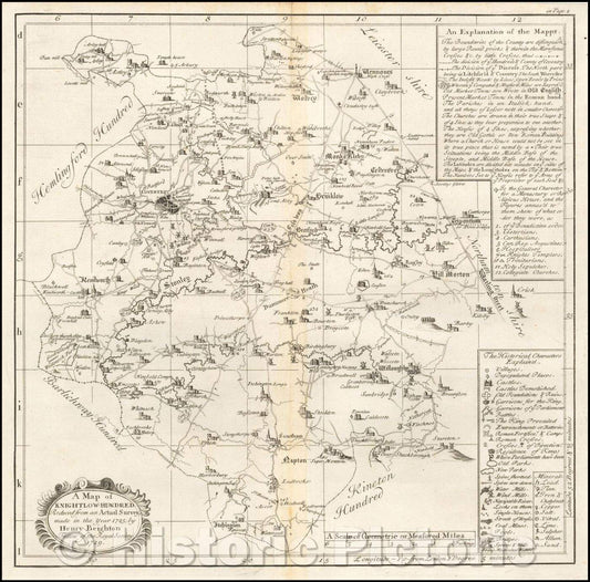 Historic Map - A Map of Knightlow Hundred Reduced From an Actual Survey made in the Year 1725, 1730, Henry Beighton - Vintage Wall Art