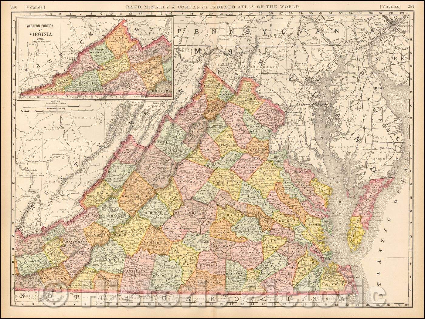 Historic Map - Virginia, 1898, Rand McNally & Company - Vintage Wall Art