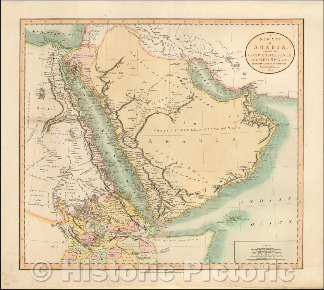 Historic Map - A New Map of Arabia, Including Egypt, Abyssinia, The Red Sea, 1804, John Cary - Vintage Wall Art