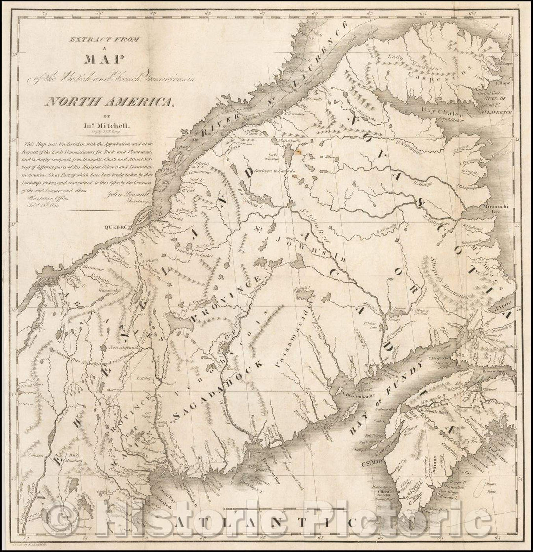Historic Map - Extract from British and French Dominions in North America, 1838, S. L. Dashiell - Vintage Wall Art