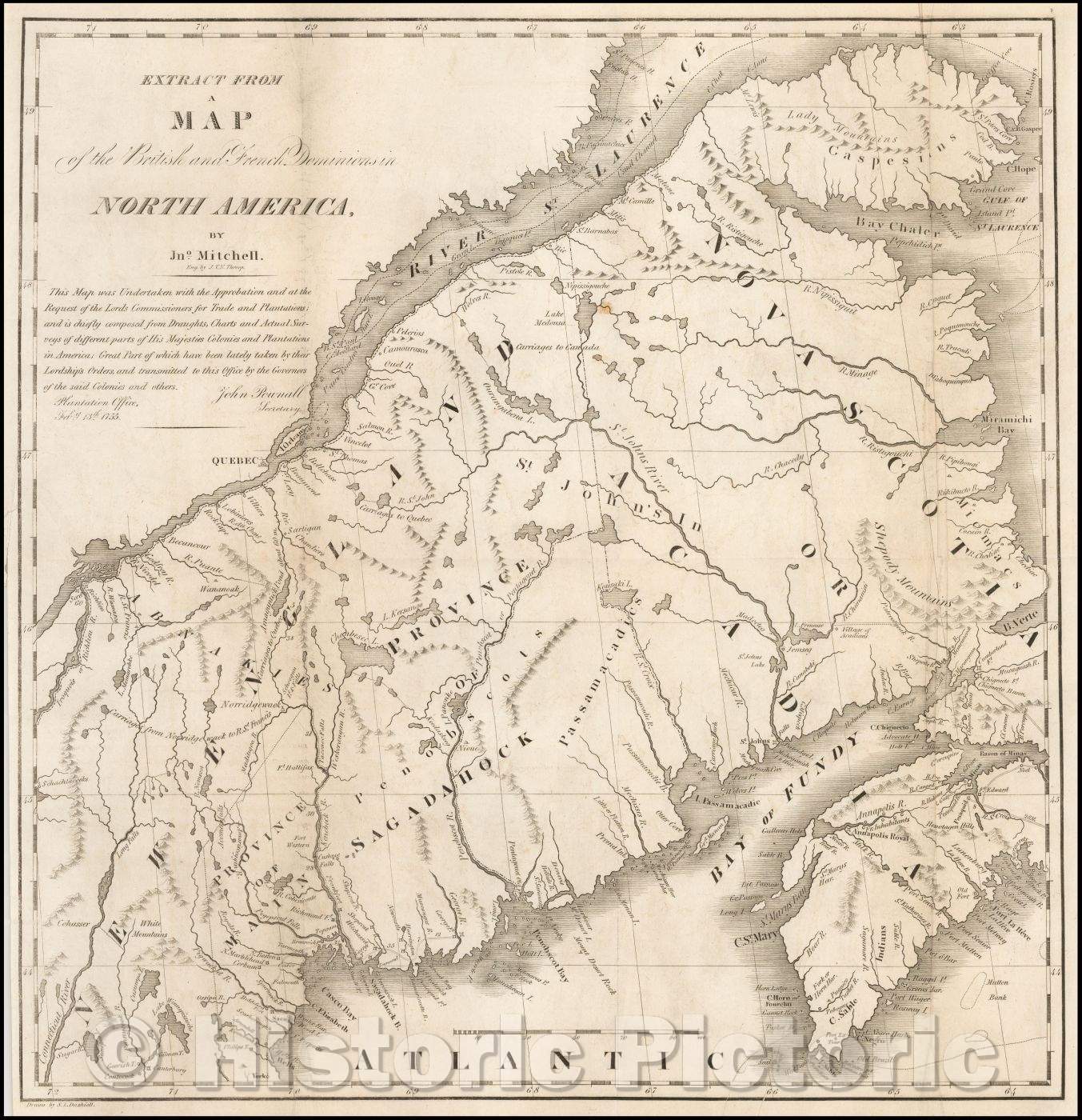 Historic Map - Extract from British and French Dominions in North America, 1838, S. L. Dashiell - Vintage Wall Art