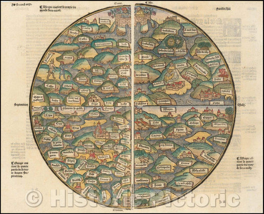 Historic Map - [World Map from Mer des Histoires], 1491, Anonymous - Vintage Wall Art