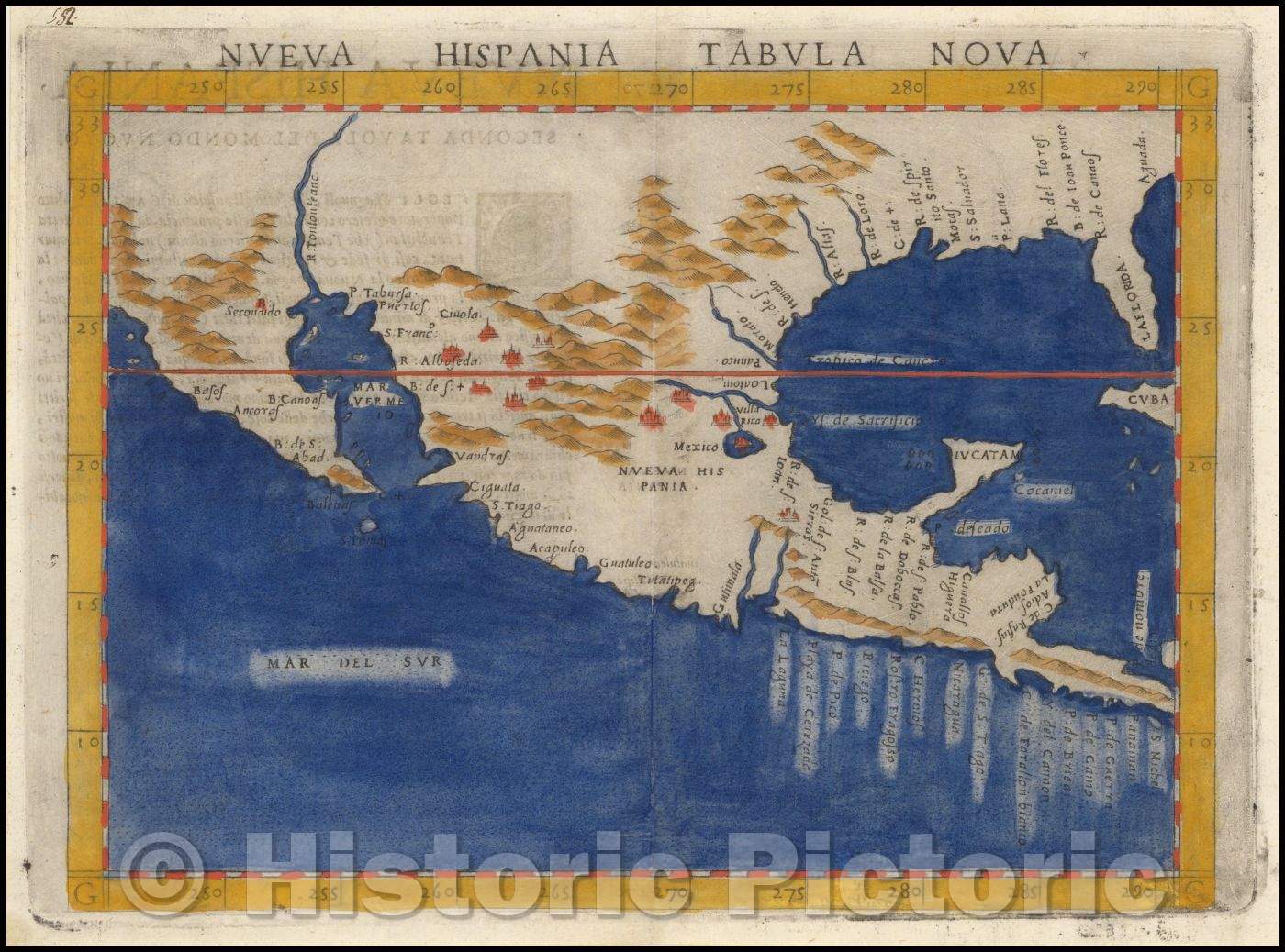 Historic Map - Nueva Hispania Tabula Nova, 1574, Girolamo Ruscelli - Vintage Wall Art