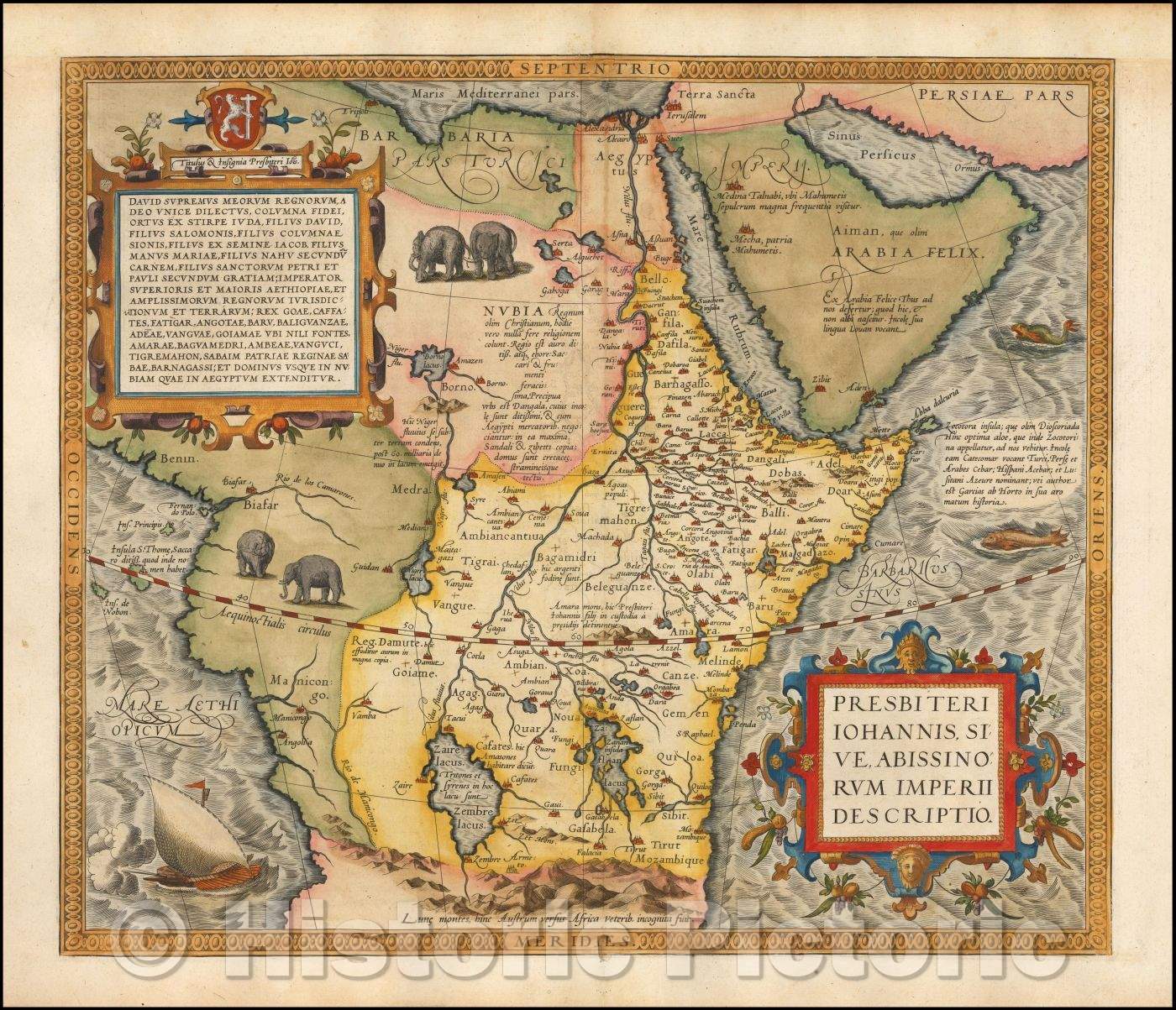 Historic Map - Presbiteri Iohannis, Sive, Abissinorum Imperii Descriptio/The Kingdom of Prester John, 1598, Abraham Ortelius - Vintage Wall Art