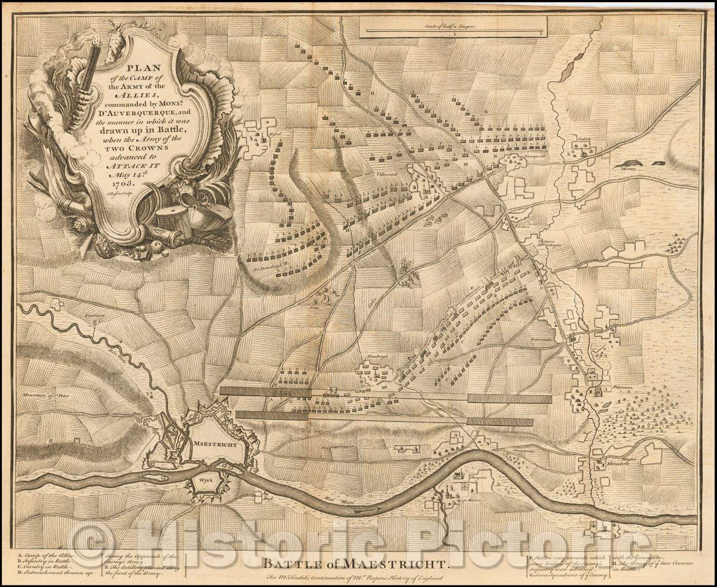 Historic Map - Battle of Maestricht, 1746, Paul de Rapin de Thoyras - Vintage Wall Art