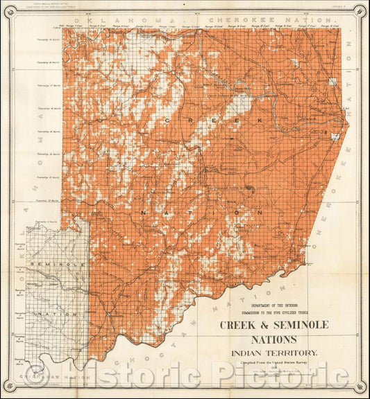 Historic Map - Map of the Creek & Seminole Nations Indian Territory, 1902, United States Department of the Interior - Vintage Wall Art