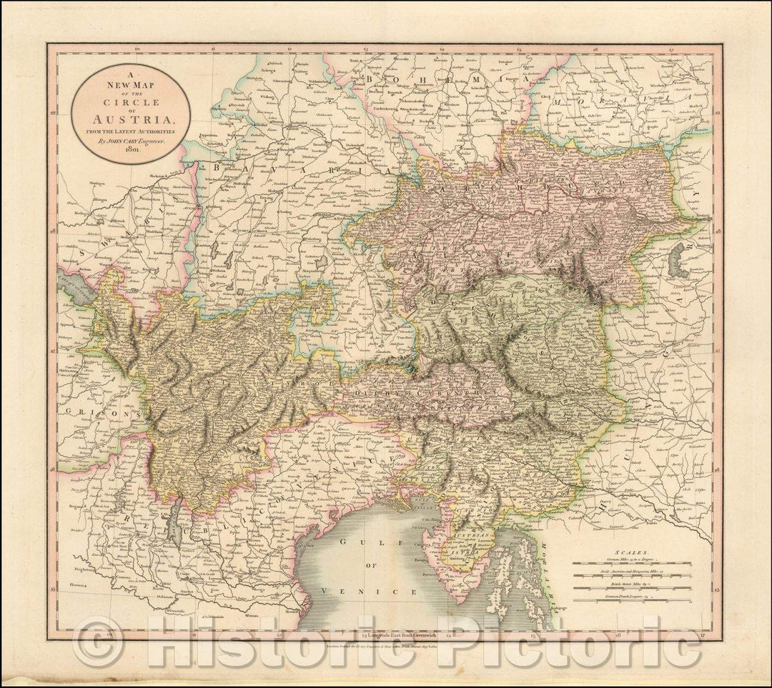 Historic Map - The Circle of Austria, From the Latest Authorities, 1801, John Cary - Vintage Wall Art