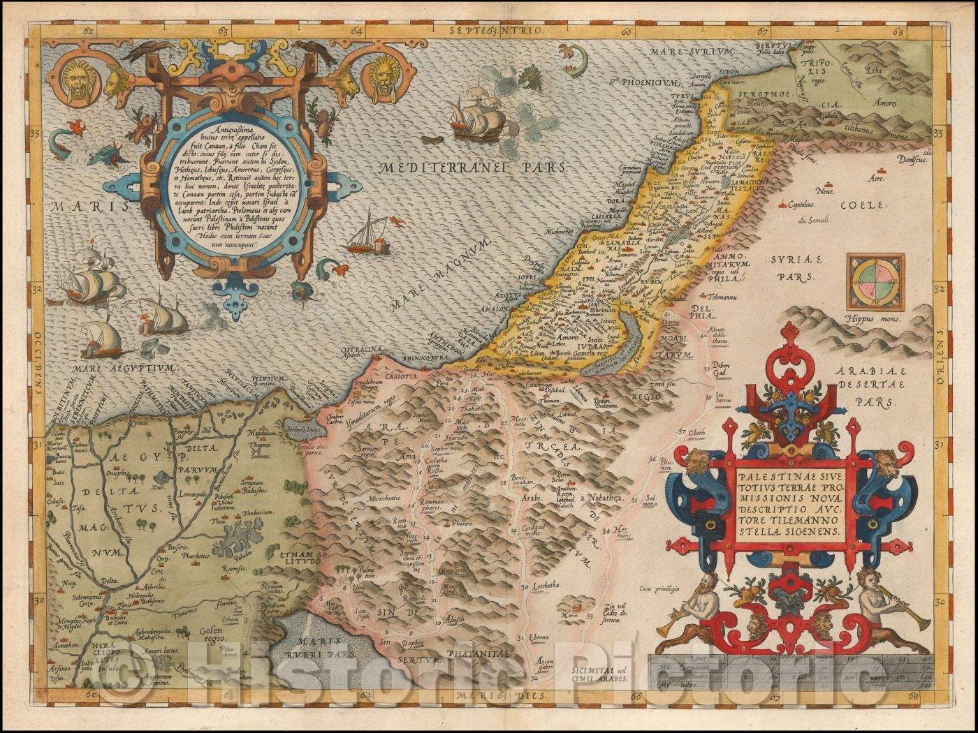 Historic Map - Palestinae Sive Totius Terrae Promissionis Nova Descriptio Auctore Tilemanno Stella Sigenens, 1574, Abraham Ortelius - Vintage Wall Art