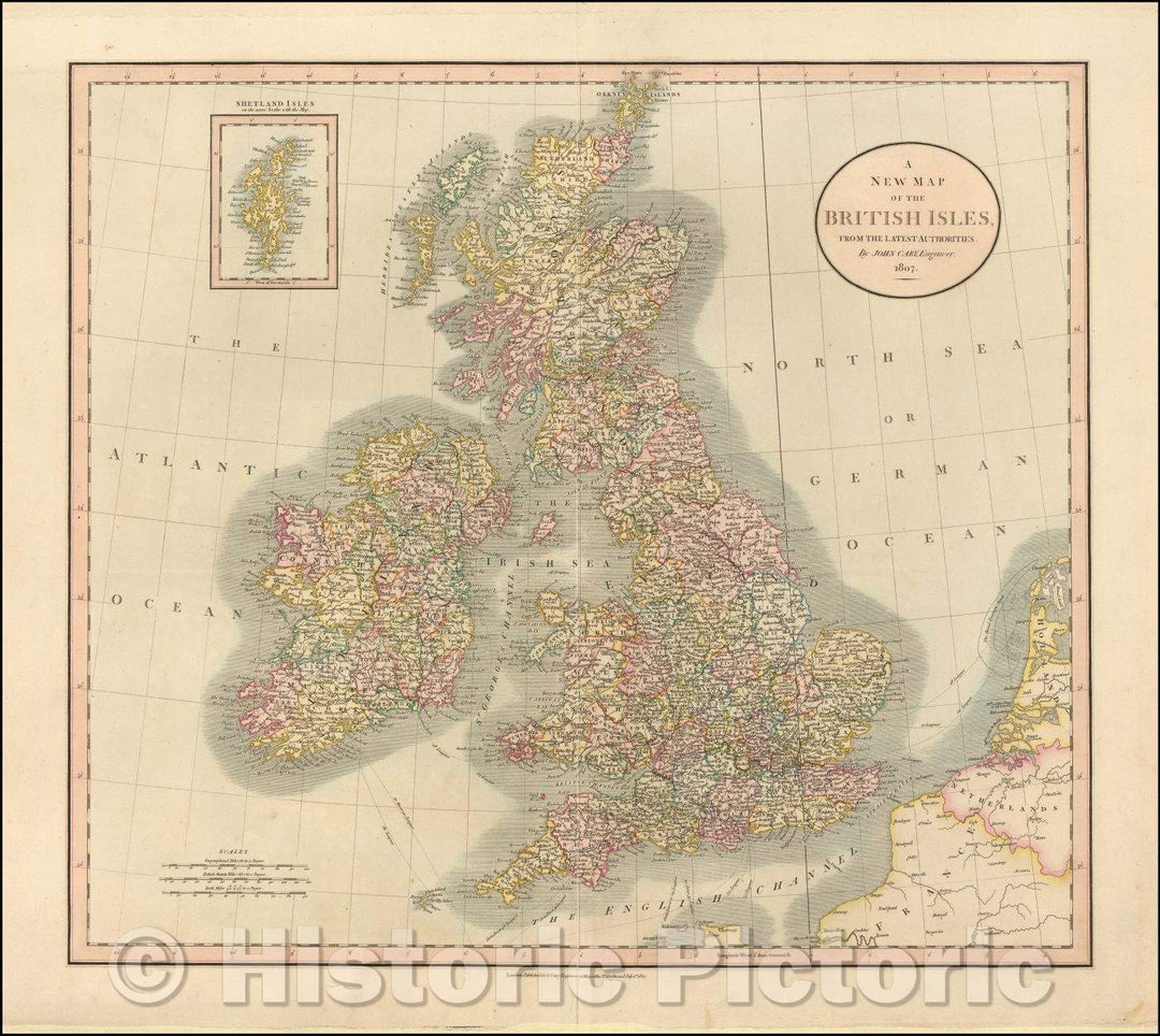 Historic Map - The British Isles, from the Latest Authorities, 1807, John Cary - Vintage Wall Art