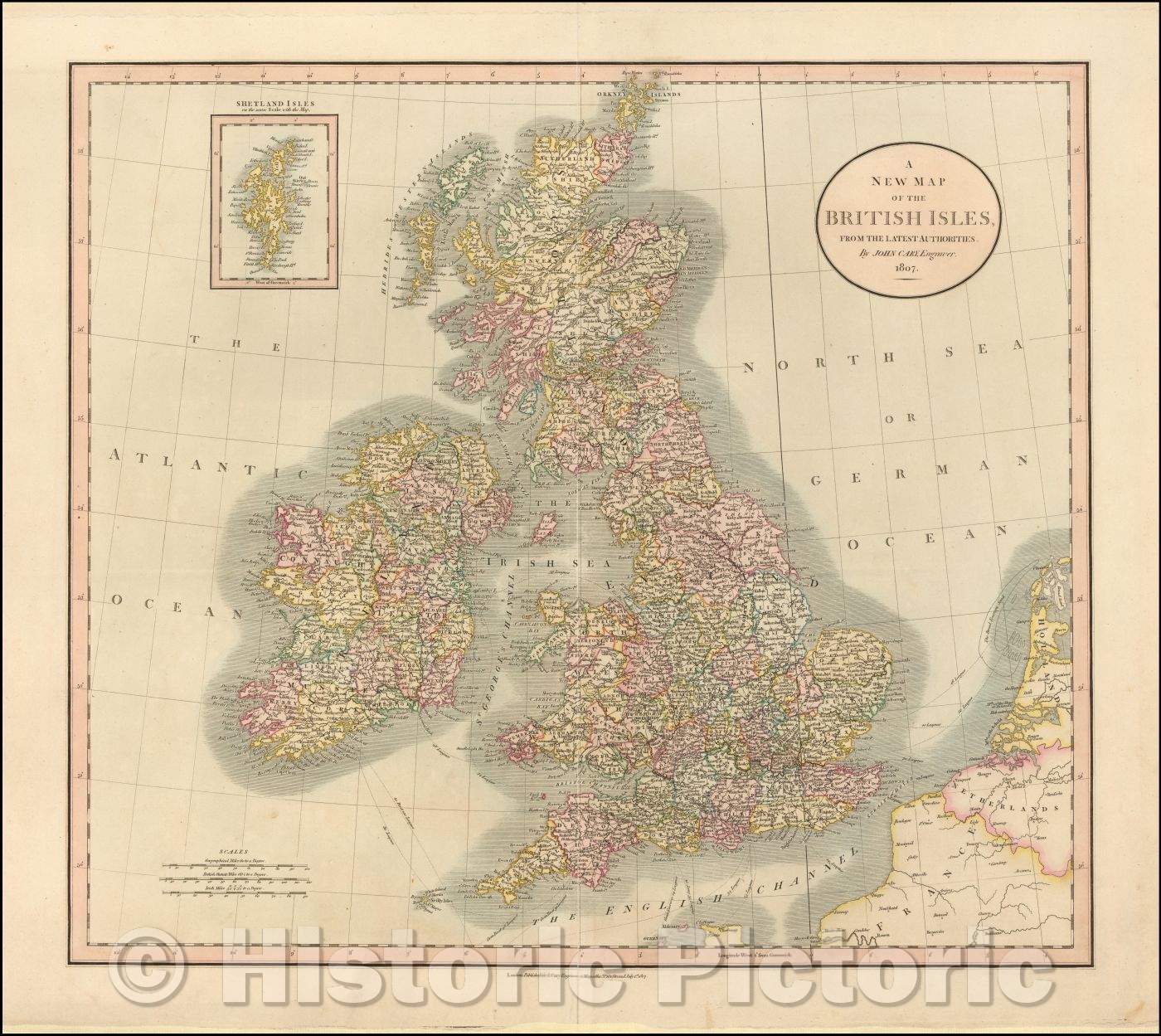 Historic Map - The British Isles, from the Latest Authorities, 1807, John Cary - Vintage Wall Art