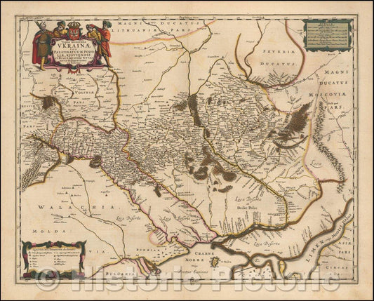 Historic Map - Typus Generalis Ukrainae sive Palatinatuum Podoliae, Kioviensis et Braczlaviensis terras nova delineatione exhibens, 1657, Jan Jansson - Vintage Wall Art