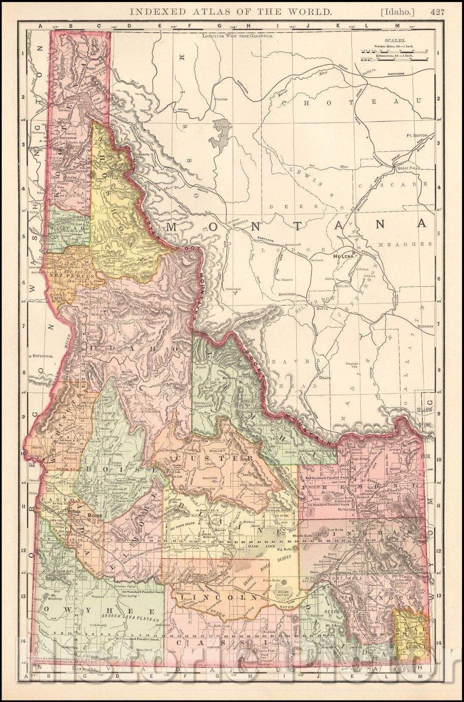 Historic Map - Idaho, 1898, Rand McNally & Company - Vintage Wall Art