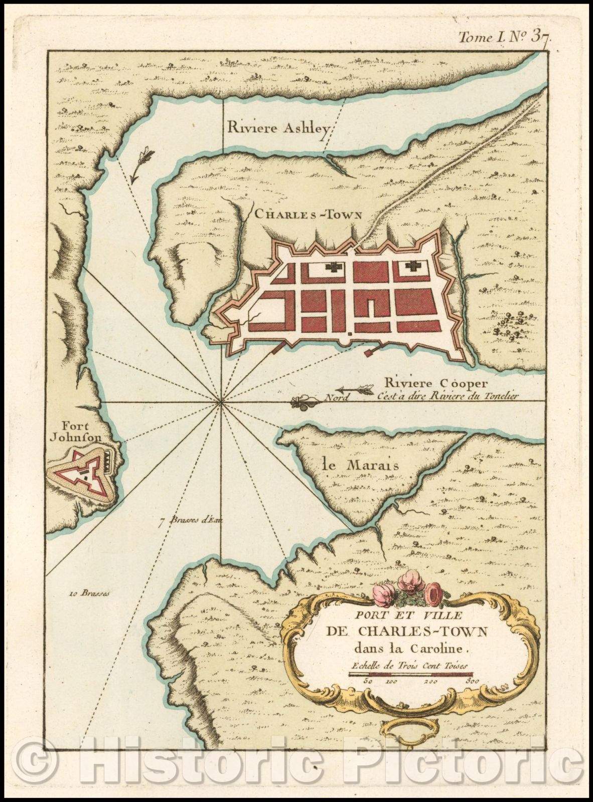 Historic Map - Port et Ville De Charles-Town dans la Caroline, 1764, Jacques Nicolas Bellin v1