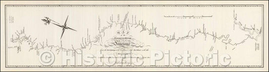 Historic Map - Map of the Washita river in Louisiana from the Hot Springs to the confluence of the Red River with the Mississippi, 1804, George T. Dunbar - Vintage Wall Art